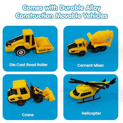 Image of Kidology 2-in-1 DIY Construction Vehicle Set of 4 - Alloy Adventure Cars, Parking Ramp Garage, Dual Handbag Backpack with Track, Montessori Toy for Toddlers & Kids, Birthday Gift for Boys & Girls