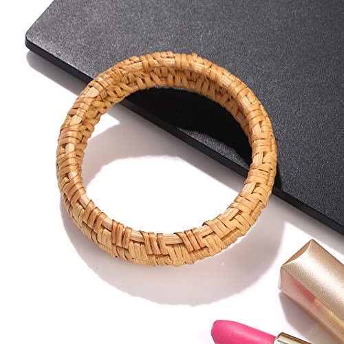 HEIDKRUEGER Rattan Bracelet For Women Handmade Lightweight Straw Wicker Braid Woven Bangle Bracelet Statement Chunky Bangle Bracelet (Classic A)4