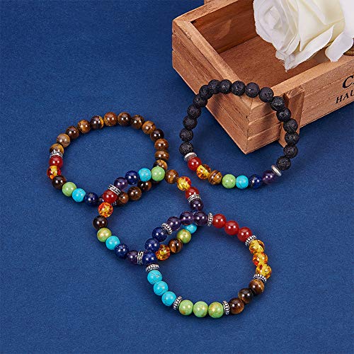 Miniatura 5 de Sunnyclue 200 Unids 8mm Natural 7 Chakra Lava Cuentas De Piedra Ronda Granos Sueltos Kit Spacer Beads Con Cadenas De Cristal Para La Fabricación De Joyas De Aceites Esenciales