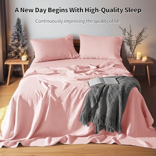 Image of LBRO2M 100% French Pure Linen Sheet Set 4Pcs, 16 inch Deep Pocket Cal King
