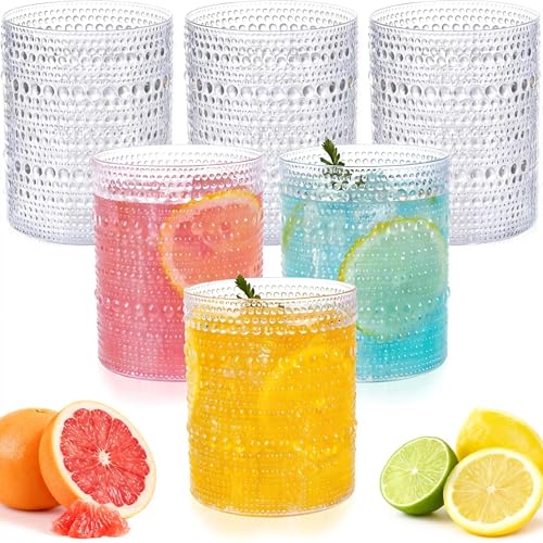 Joyido 18PCS Plastic Hobnail Drinking Glasses - 14 Oz Clear Vintage Glasses Mixed Drinkware Sets - Disposable Beaded Cups for Beer, Whiskey, Juice, Cocktail, Wine, Party