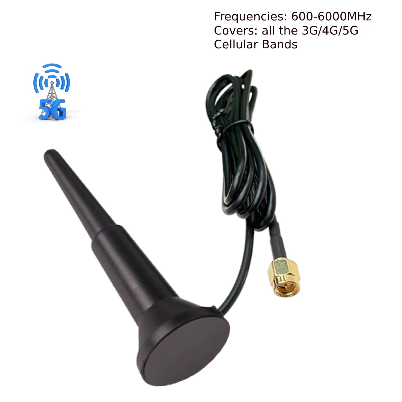 CompuPort 5G LTE 600-6000 MHz Omnidirezionale UWB a banda larga antenna con SMA maschio e cavo RG174 da 15 '.