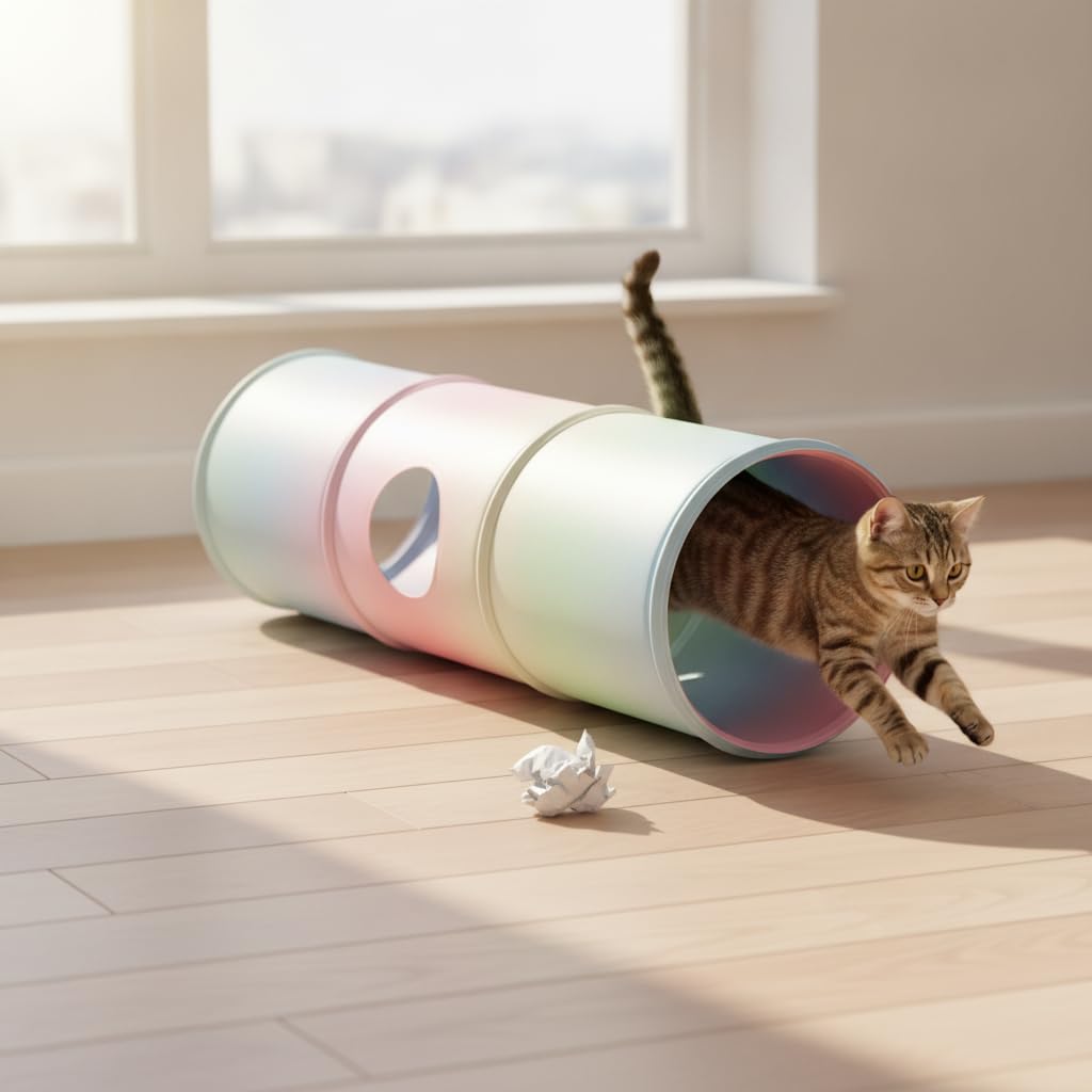 Tunnel pieghevole per gatti arcobaleno, Giocattolo interattivo per animali domestici, gioco per gatti, Coniglio, Medio
