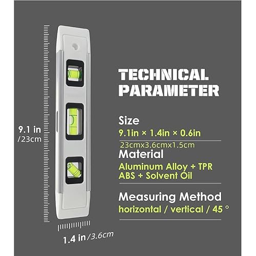 LUCKUT Magnetische Aluminium-Torpedo-Wasserwaage, verstärkt, 22,9 cm (weiß)
