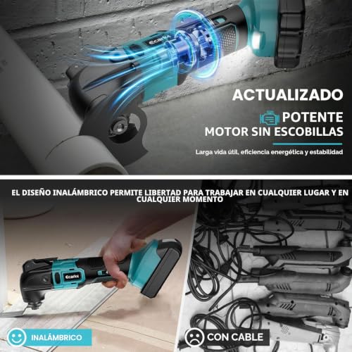 Miniatura 4 de Ecarke - Herramienta Multifuncional Inalámbrica Para Batería Makita 18 V Li-Ion, 6 Velocidades Ajustables, Motor Sin Escobillas Para Quitar, Raspar, Cortar Con 23 Accesorios Pilas No Incluidas