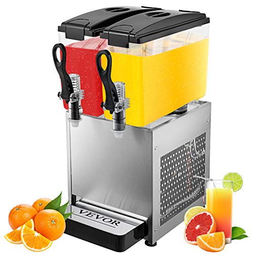 VEVOR Máquina de Dispensador de Bebida 24L, Máquina de Bebidas Frío con Tanques, Máquina de Dispensador de Jugo 150W, Máquina de Bebidas Frías de Acero Inoxidable Temperatura 5-12℃