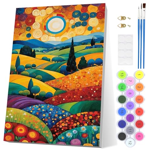 EOBROMD Cordillera Pintar por Numeros Adultos, Paisajes Pintura por Numeros con Marco, Kit de Pintura al óleo de Lienzo DIY para con Pinceles, Pigmento Acrílico, Decoración para el Hogar 20x30cm