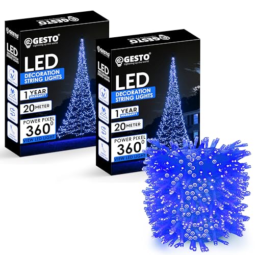 Image of Gesto Blue Led Serial String Lights - Waterproof Copper Wire Led Fairy Lights for Home Decoration,Christmas, Deepawali & Diwali Decoration Lights for Balcony Outdoor (20 Meter | Pack of 2)