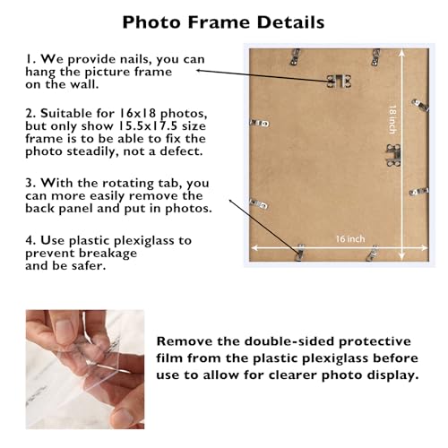 Image of JCJMY 16x18 Picture Frame - White, Horizontal & Vertical Formats for Wall Hanging, 16 x 18 Gallery Frame for Photos & Posters