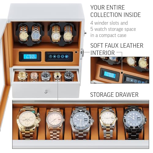 Image of 4 Watch Winder with 5 Watch Storage Space, LCD Display, Touch Control and Interior Light