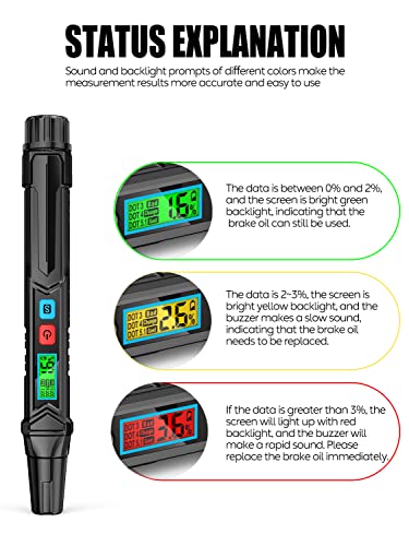 Aicevoos NF Bremsflüssigkeitstester Stift, Bremsflüssigkeit Diagnosetest Werkzeug mit LCD-Bildschirm Akustischer Alarm für DOT3 DOT4 DOT-5.1 Bremsflüssigkeit Tester
