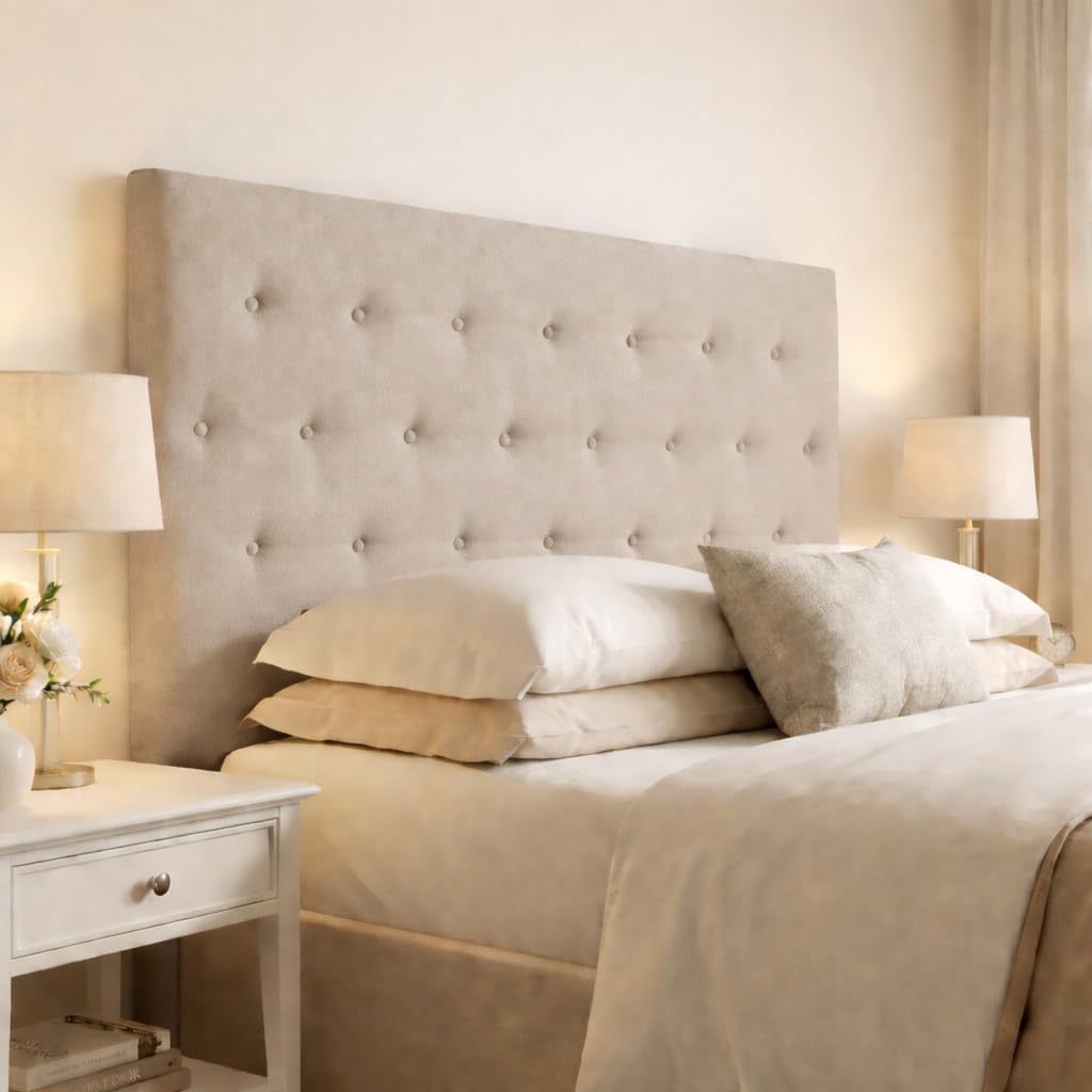 DecorQUALITY Cabeceros de Cama tapizados con Tejido Antimanchas, Estructura Madera Acolchado- Cabezal Dormitorio y Matrimonio Moderno Mod. Paris Todas Las Medidas y Colores (Beige, 150 * 70)