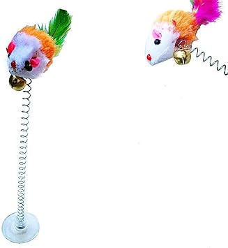 Amazon Mewtogo 猫じゃらし 5点セット スプリング ベル付き 吸盤付き バネデザイン マウス ネズミ ひとり遊び 猫おもちゃ Mewtogo 猫じゃらし 羽のおもちゃ 通販