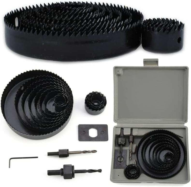 Trintion 18Pcs Hole Saw Cutter Kit Carbon Steel Downlights Drill Bit Tools Wood Hole Cutter Set for Wood Plasterboard Plastic
