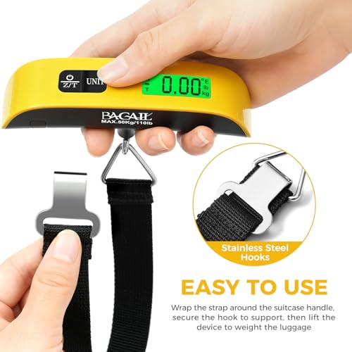 Image of BAGAIL Digital Luggage Scale, 110lbs Hanging Baggage Scale with Backlit LCD Display, Portable Suitcase Weighing Scale, Travel Luggage Weight Scale with Hook, Strong Straps for Travelers