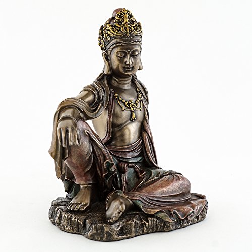 Estatua Quan Yin en bronce fundido 7.25 in x 6.5 in miniatura 3
