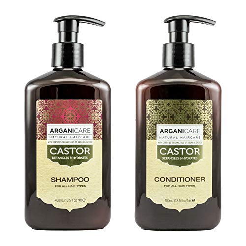 Arganicare Castor Oil Shampoo & Conditioner Value Set - with certified Organic Castor Oil & Argan Oil for healthy hair growth. Strengthens, detangles & hydrates all hair types & textures 13.5 Fl.Oz.