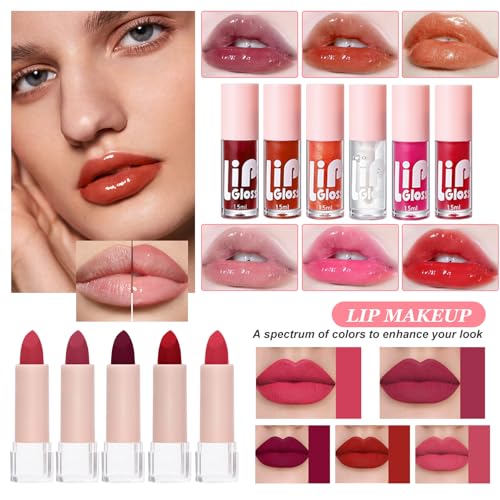 Schminkset für Frauen, All in One Make Up Set, Kosmetik Geschenkset für Damen Mädchen mit Lidschatten Concealer Palette, Konturierungspalette, Foundation, Mascara, Lipgloss, Eyeliner, Reisetasche