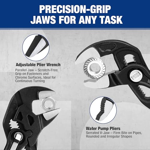 WORKPRO Set van 2 waterpomptangen en verstelbare loodgieterssleutelset, 42 mm en 40 mm brede opening groefgewricht tang, 180 mm V-kaak snel verstelbare tang, pijpgrepen, gereedschap voor huisreparatie - Afbeelding 4
