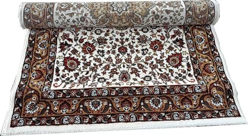 Image of Beautiful Home Decor 9x12 Feet Kashmiri Design Soft Thick Silk Carpet for Living Room (Ivory, 270 x 360 Cm)