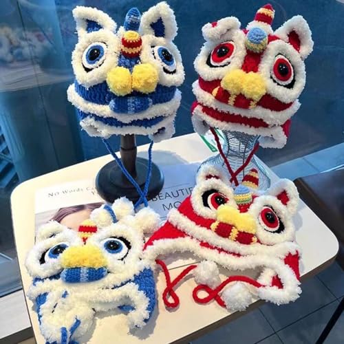 Oriental Christmas Hat, Chinese Hip-Hop New Year’s Lion Dance Hat, Handmade Knitted Warm Parent-Child Hat 6