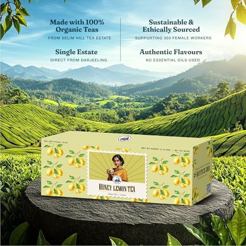 Image of Dorje Teas Gondhoraj Lemon & Honey Darjeeling Tea | 30 Pyramid Teabags (Pack of 1) | Selim Hill Estate | Zesty Gondhoraj Lemon with Stevia | Promotes Immunity & Relaxation | Organic Whole Leaf Blend | 30 Cups