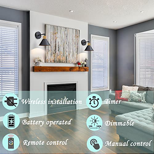 Industrial Vintage Battery Operated Wall Sconce Set Of Two With Remote, Indoor No Hardwired Adjustable Wall Sconce Lighting Fixture For Bedroom Fireplace, Easy To Install,Includes Bulb And Batteries #TOP1