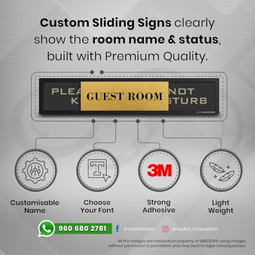 Image of SMEDOR inchDO NOT DISTURB inch Professional sliding sign board �- on-door signboard- Customisable name plate display with in /out status - information letter board - custom sliding signs - Acrylic material