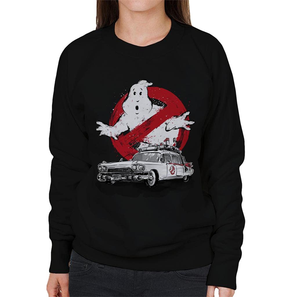 Cloud City 7 Women's Black Ghostbusters Ecto 1 Sumi E Sweatshirt