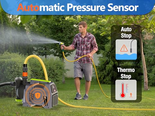 Image of FLUENTPOWER Shallow Well /Deep Garden Pump, 1.5HP 1300GPH Portable Water Booster Jet Pump with Automatic Pressure Switch for Home, Garden, Lawn, Sprinkler Irrigation, Lift 150FT