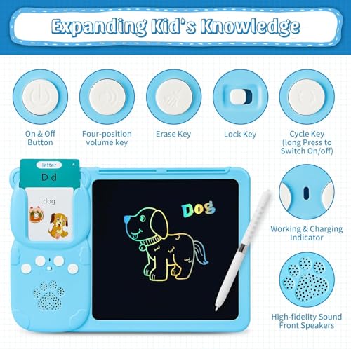 Image of 112 Talking Flash Cards with LCD Writing Tablet for Kids 3-8 Years, Rechargeable Learning & Drawing Board, Educational Toy for Boys & Girls, Preschool Learning Gift, Blue Doodle Board