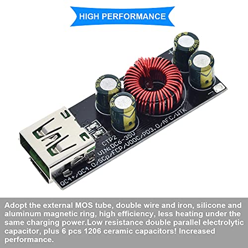 Youmile 6-35V QC4.0 QC3.0 USB Typ-C Schnelllademodul Step Down Buck Converter Modul für Mobiltelefone mit 24AWG Kabel