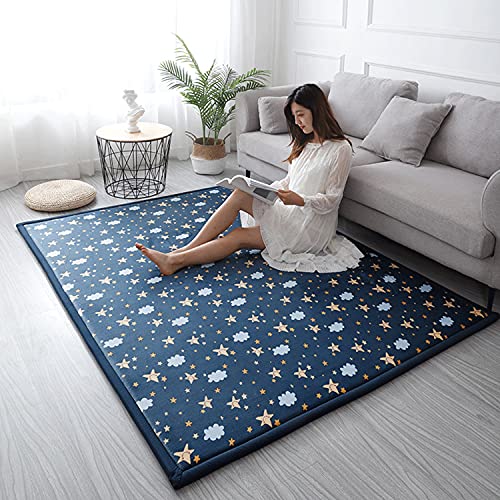 Loartee Coral Velvet Area Rug - 1" Thick Memory Foam Baby Play Mat, Washable Toddler Carpet, Home Decor For Living Room, Nursery, Kids Bedroom, Starry Blue #TOP4