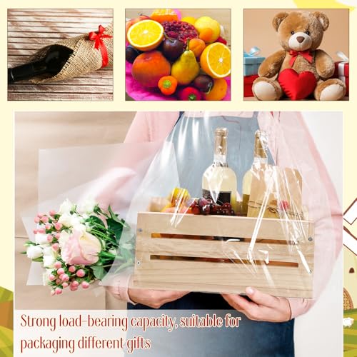 Image of Wonderjune Wooden Baskets for Back to School Gifts Empty Wood Basket with Cellophane Bag Ribbon Greeting Card for Birthday Baby Shower Wedding Housewarming Gifts Packaging(Wood,Large)