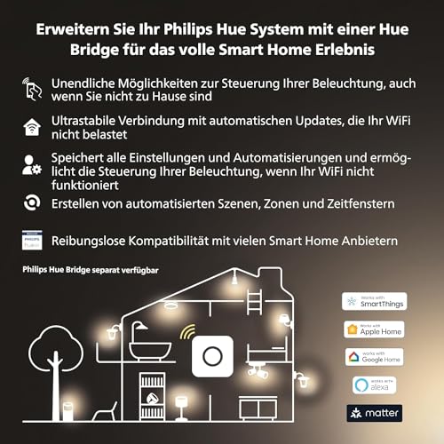 Philips Hue White Ambiance E27 LED Glühbirne, 1600lm, warm- bis kühlweiß, dimmbar, steuerbar via App, kompatibel mit Amazon Alexa (Echo, Echo Dot), alte Generation 6