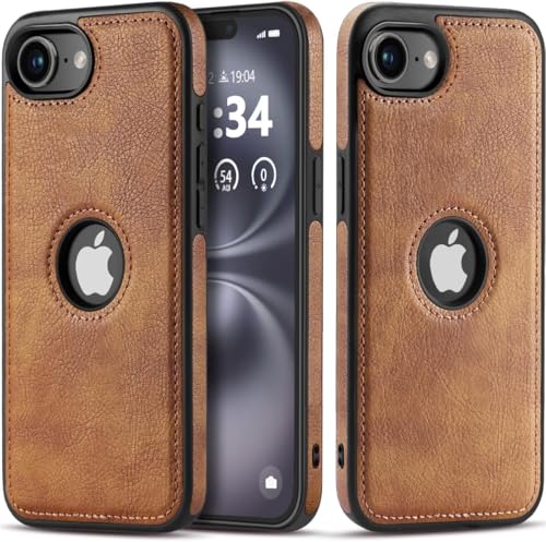 Image of MOBILOVE PU Leather Flexible Soft Logo View Back Case Cover Comes with Camera & Screen Protection for | iPhone 16e (Brown)