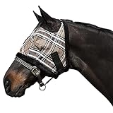 Kensington Fly Mask with Fleece Trim for Horses — Protects Face and Eyes From Flies and UV Rays While Allowing Full Visibility — Breathable and Non Heat Transferring Makes it Perfect Year Round, Large, Deluxe Black Plaid