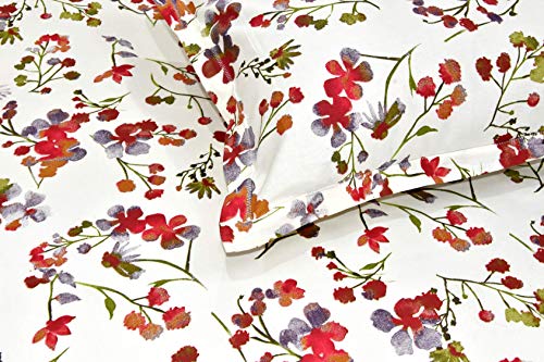 Haus & Kinder 100% Cotton Bedsheet for King Size Bed,186 TC Soft Cotton Bedsheet for Double Bed, King Size Bed Sheet with 2 Pillow Covers,Greek Garden Romance (Red)