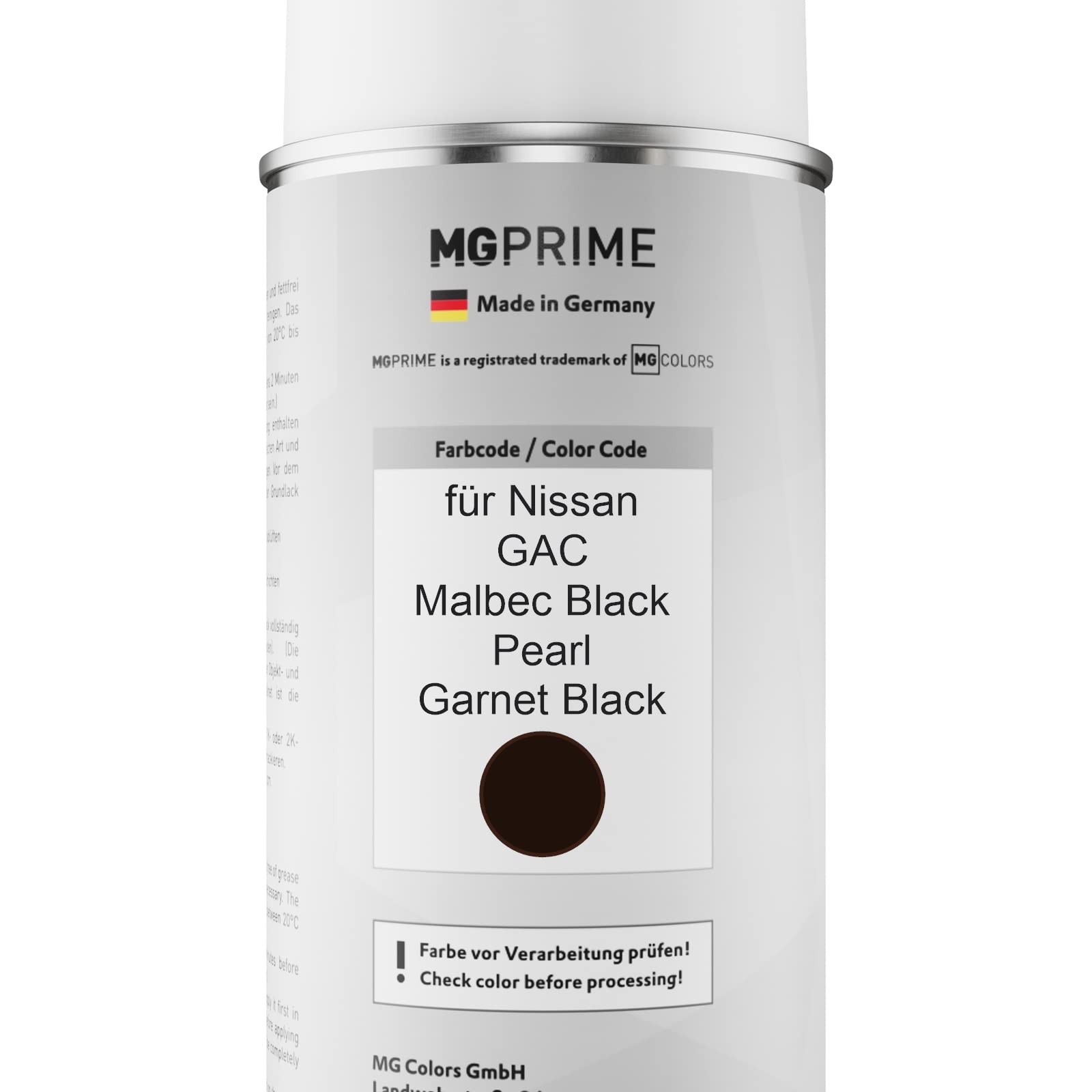 MG PRIME Pintura Automotriz Set Bote Listo Para Pulverizar Para Infiniti GAC Malbec Black Pearl/Malbec Black Metallic Pintura Base Pintura Transparente De 2 Componentes 1,25 L