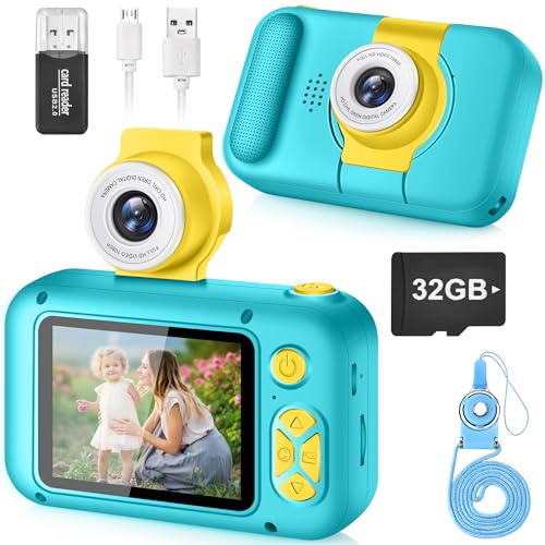 Câmera infantil, câmera ARNSSIEN para crianças, tela IPS de 2,4 polegadas, câmera de estudante com lente flip de 180°, câmera de selfie infantil com jogo de reprodução, /aniversário