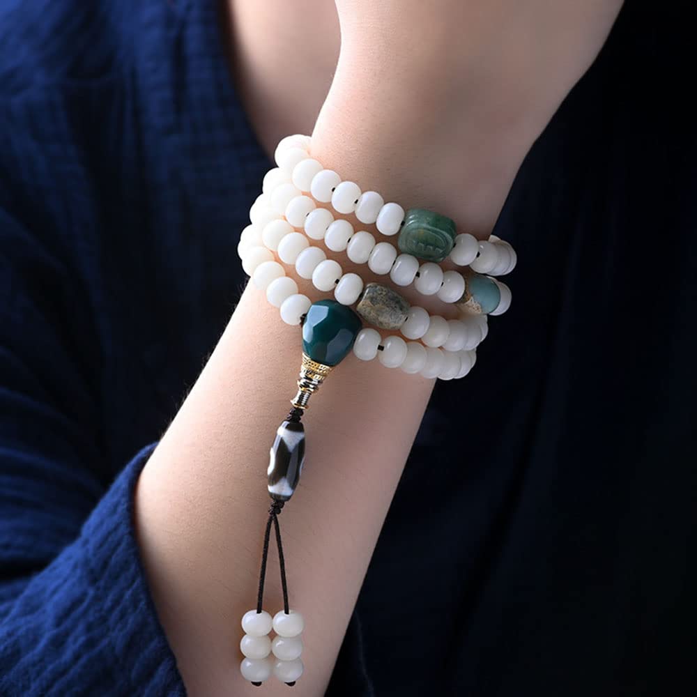 Collana con Braccialetto di Perline radice Bodhi Bianca in