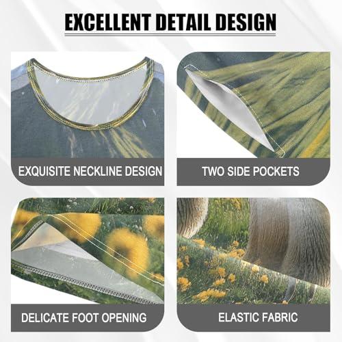 ALAZA Sheep Field Flower Blossom Mountain Pajamas Set Short Sleeve Cotton Sleepwear Summer Pjs 2 Piece 5-14Y4