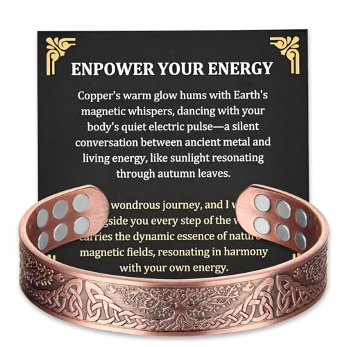 MagEnergy Copper Bracelet for Men 18X Strength Magnetic Bracelet with 3800 Gauss Magnets 99.99% Pure Solid Copper Mens Jewelry Gift