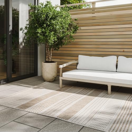 benuta Basic Tapis Exterieur Kaleo - Beige 200x300 cm - Géométrique - Intempéries et UV résistant Balcon, terrasse, Jardin, Cuisine, Salon, Couloir, Salle...