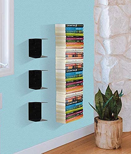 TANISHA'S GALLERY® Book Shelf Wall Mounted Heavy Duty Metal Invisible Book Shelves 3 Piece Per Pack (Made in India) with Screws & Plastic Anchors Included - Black