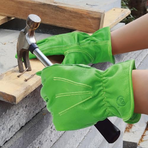 Image of Leather Work Gloves for Men & Women, Reinforced Durable Gardening Gloves,Cowhide Work Gloves,Puncture & Cut Resistant (Green, X-Large)