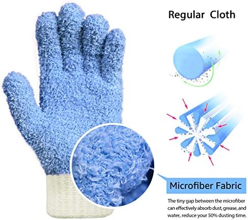 MIG4U Microfiber Dusting Gloves House Cleaning Glove for Blinds, Windows, Baseboard, Shutters, Furniture, and Car, Reusable Lint-Free Blue 2 Pairs S/M - Thumbnail 3