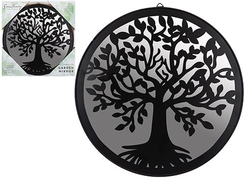 PMS Hanging Garden Mirror Tree of Life Design β Round Outdoor Wall Mirror with Metal & PVC Frame β Decorative Nature-Inspired Garden Feature for Fence, Patio & Balcony