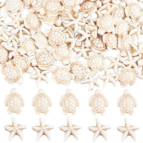 SUNNYCLUE 1 Box 80+120Pcs Turtle Beads White Starfish Beads Bulk Synthetic Turquoise Turtles Bead Summer Sea Ocean Animal Beaded Kit for Jewellery Making Beading Supplies DIY Necklace Bracelets Craft