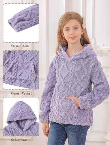 TUONROAD Girls Fuzzy Fleece Hoodies Cable Knit Warm Sherpa Pullover Sweatshirt with Pockets 6-13 Years3